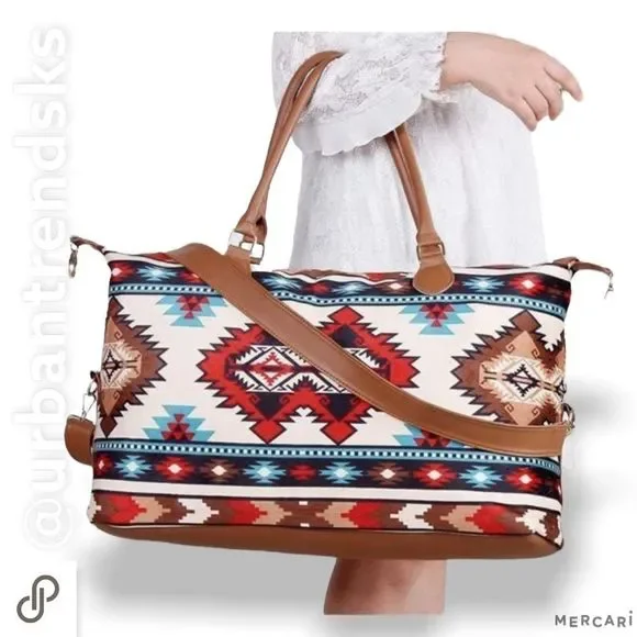 Weekender Bag Duffle Bag Large Travel Tote Bag Overnight Atzec Western Print - Picture 6 of 6